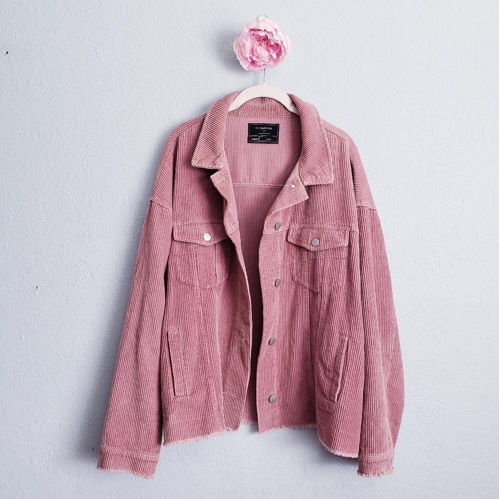 Vici Mauve Frayed Hem Corduroy Buttondown Jacket